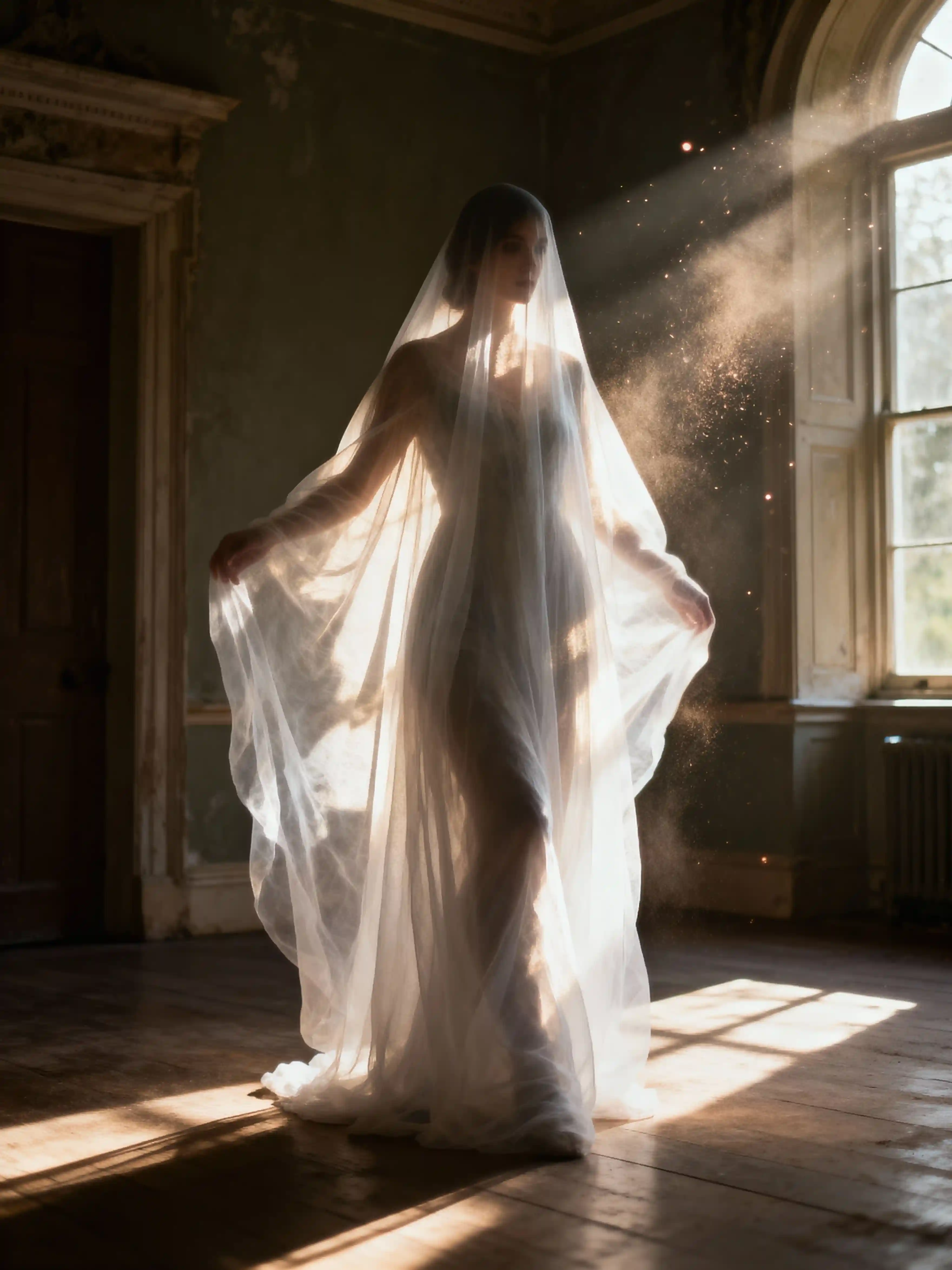 Ethereal ghost glowing in an old manor