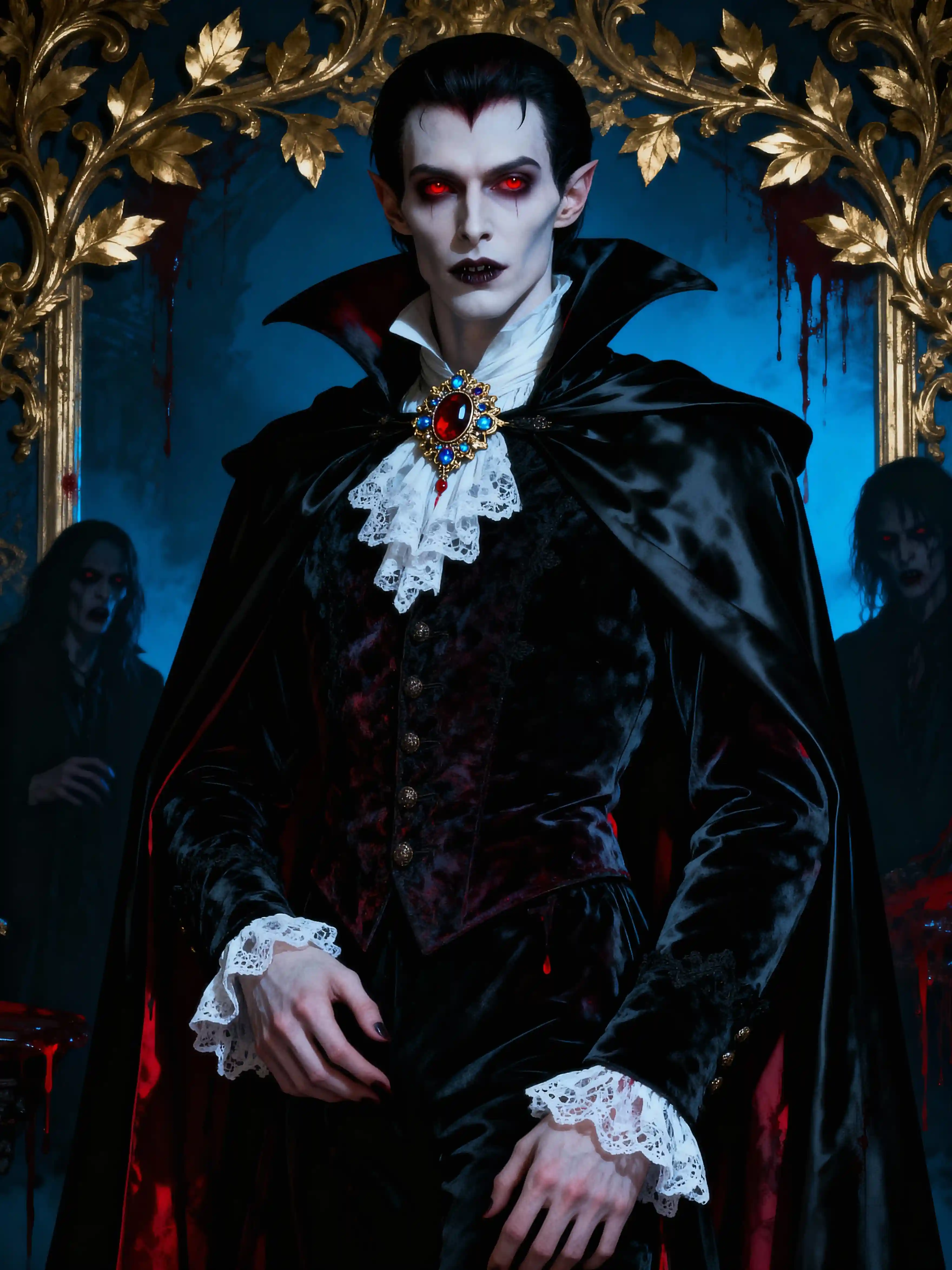 Aristocratic gothic vampire portrait with red eyes