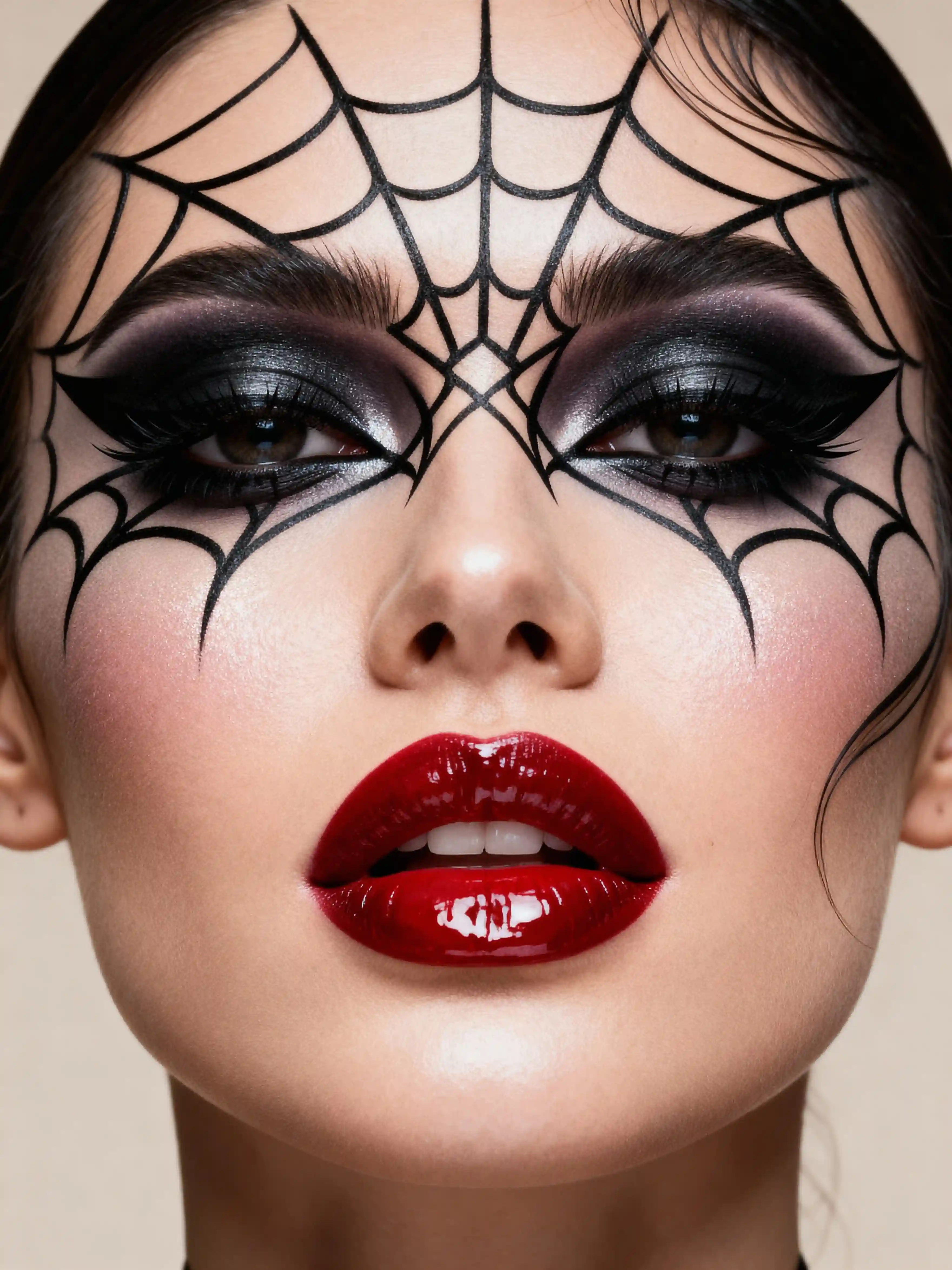 Beauty close-up with spiderweb eye makeup