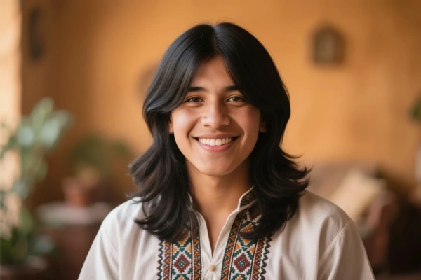 Cabello largo con flequillo y capas