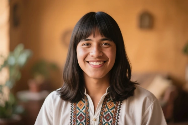 Cabello largo con flequillo recto