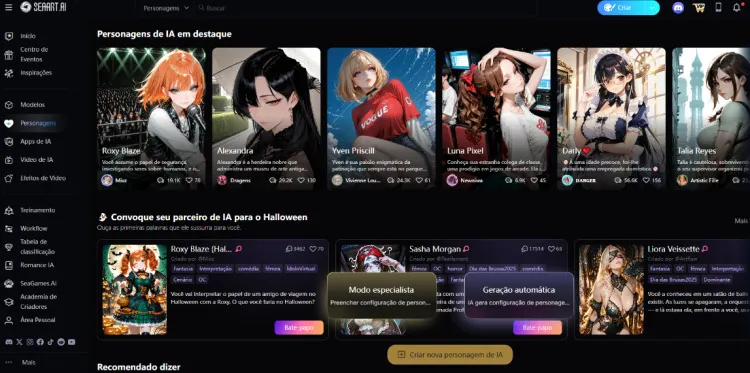 Criação da personagem de IA com o SeaArt