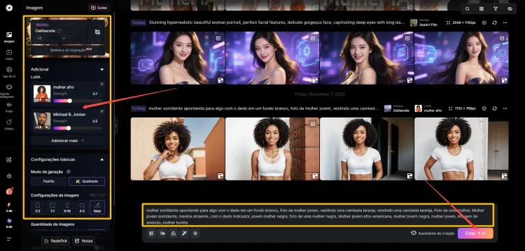 Personalização de detalhes da foto mulher IA no SeaArt
