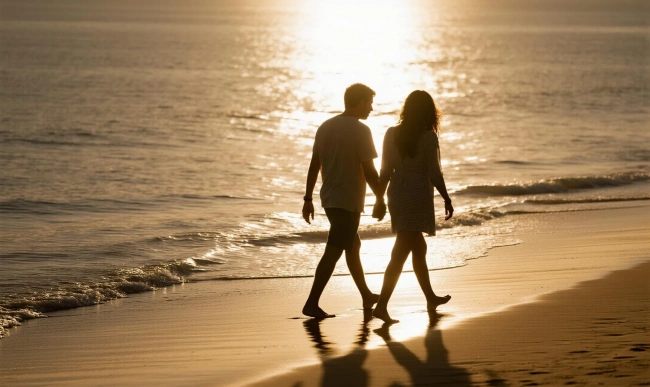 Pareja en la Playa al Atardecer