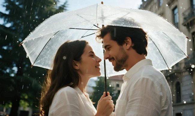 Foto de pareja Bajo la Lluvia