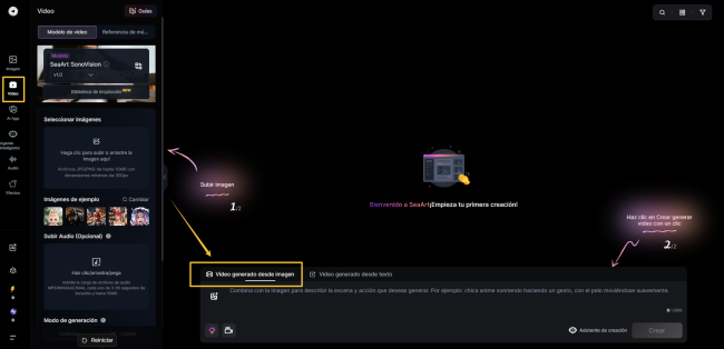 La función de Imagen a video de SeaArt