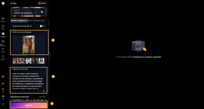 carregue a foto e escreva um prompt