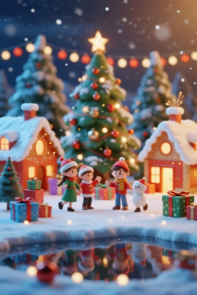 3D cartoon-style Christmas scene