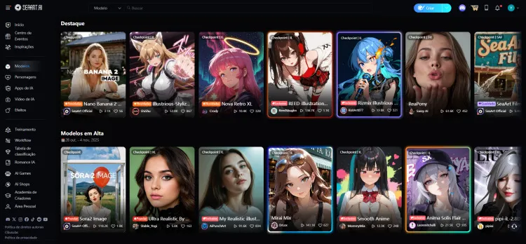 Interface do modelos IA do SeaArt