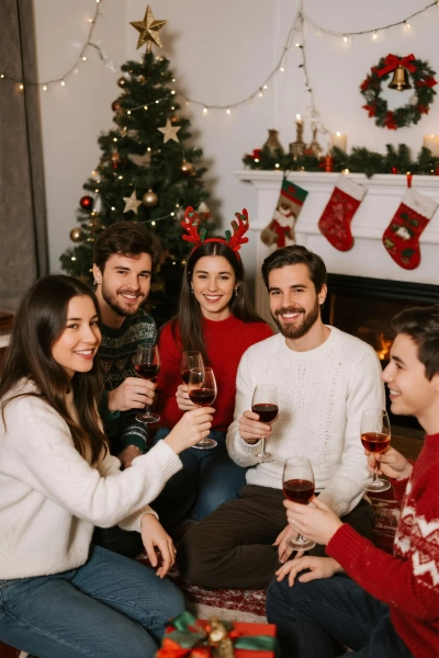A toast by the Christmas tree