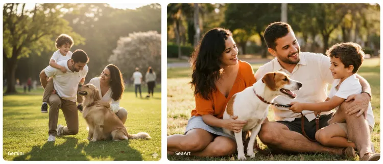 Casal com filho brincando com cachorro no parque