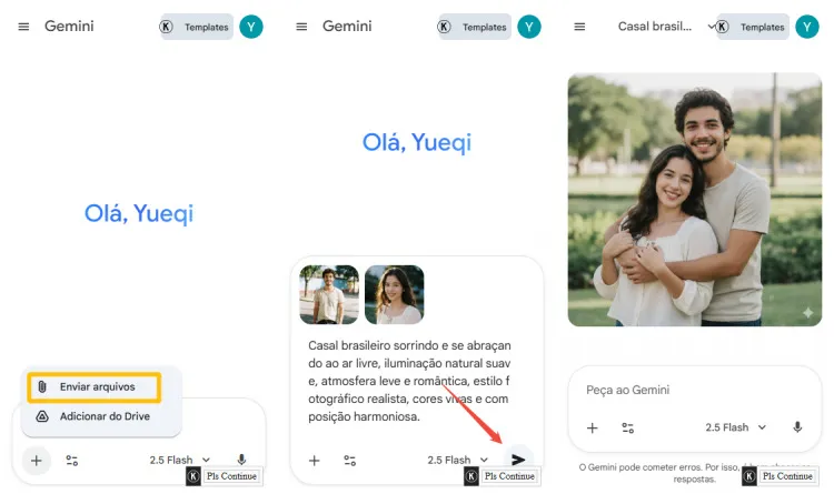 Criar imagem realista de casal com base em duas fotos e prompts Gemini casal