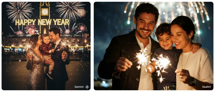 Imagens geradas por Gemini e SeaArt - Virada do ano