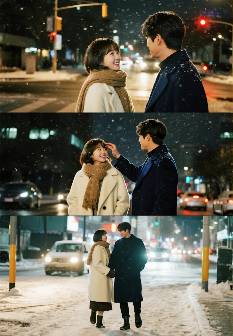 カップル 都市の雪 プロンプト