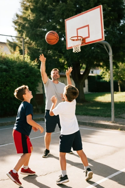 Práctica de mini baloncesto en el patio