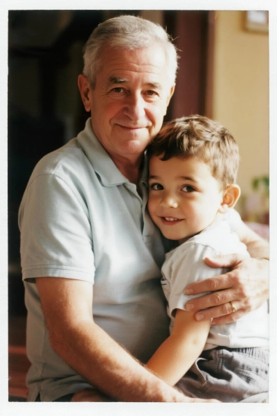 Abrazo de abuelo y nieto estilo Polaroid vintage
