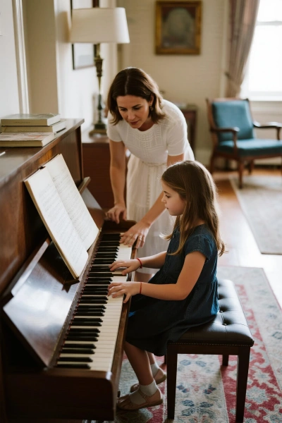 Tocando el piano en la sala