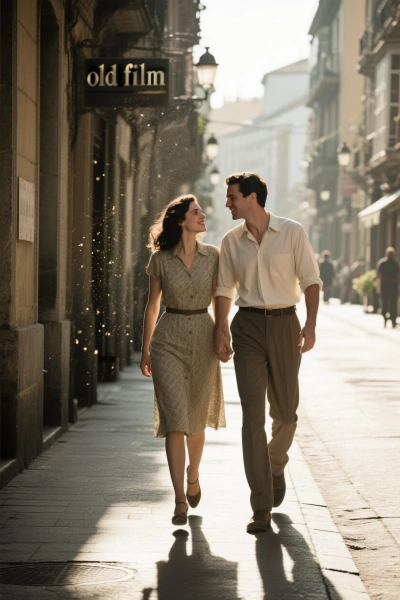 Pareja en escena de película antigua