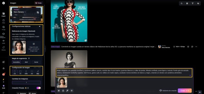 Suba la foto y escribe el prompt retro
