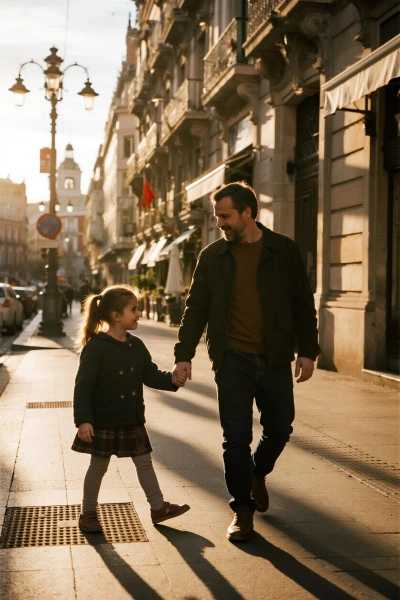 Paseo de padre e hija por Madrid