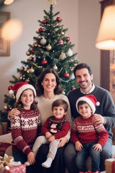 Clásica foto navideña familiar retro