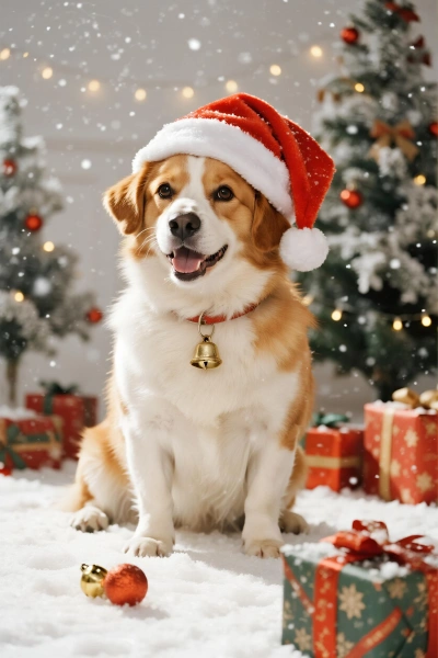 Cachorro com gorro de Natal