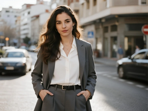 Abogada corporativa en entorno urbano