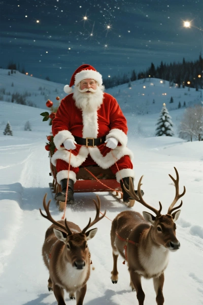 Papai Noel voando com renas