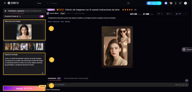 Faça upload da imagem e escreva o prompt natalino