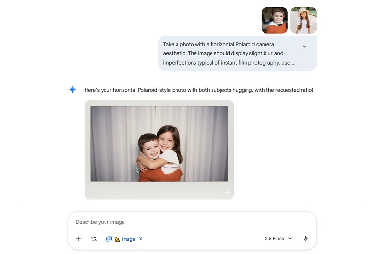 interfaz de creación de fotos Polaroid con Gemini AI
