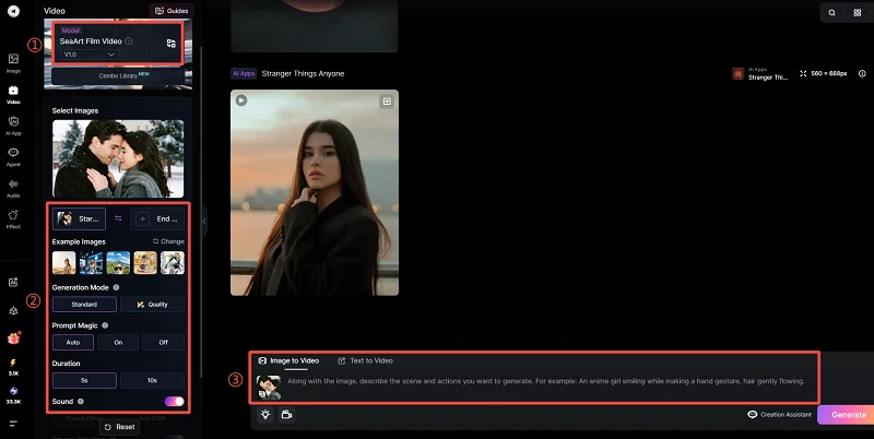 Generador de video de SeaArt