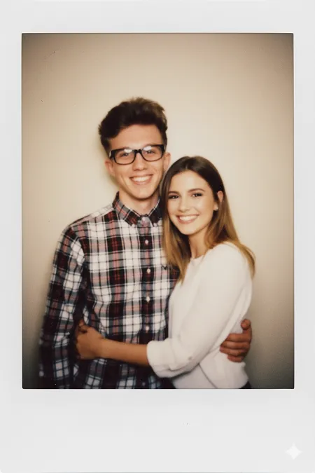 Pareja abrazándose polaroid