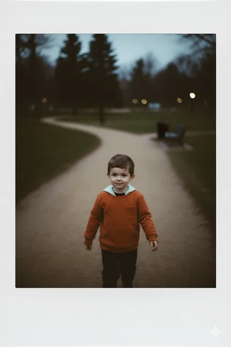 polaroid de un niño pequeño en el parque