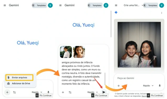 Interface de criação de foto polaroid Gemini AI