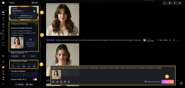 Sube tu foto y añade el prompt de peinados Gemini