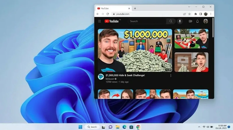 Captura de pantalla de un ordenador mostrando una ventana de YouTube con una miniatura de Mr. Beast.