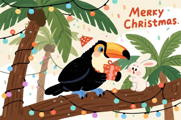 Cartão Cartoon Aquarela com Toque Tropical