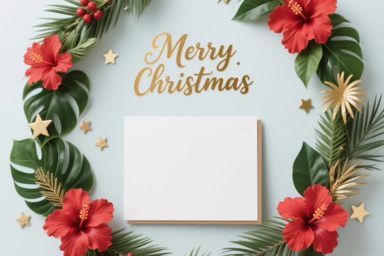 Cartão Vertical com Guirlanda Tropical Elegante