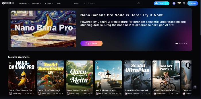 SeaArt Workflows Homepage