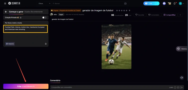 interfaces de criar imagem de futebol no SeaArt