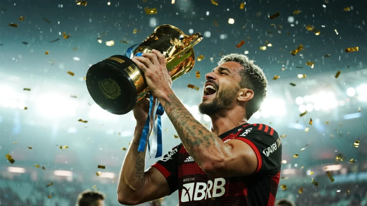 Comemorando com a Taça Libertadores