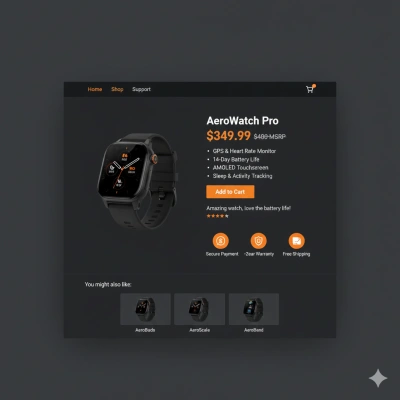 Diseña la página de un e-commerce para un reloj inteligente