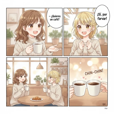 Dibuja una página de cómic de cuatro viñetas ambientada