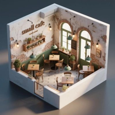 Convierte el plano de un “pequeño café” en una visualización 3D 
