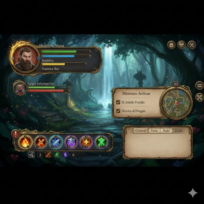 Diseña la UI principal de un juego de rol