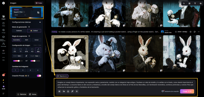 Paso a para para generar conejo con reloj meme en SeaArt