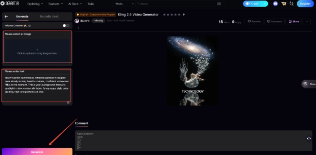 Kling 2.6 en SeaArt AI
