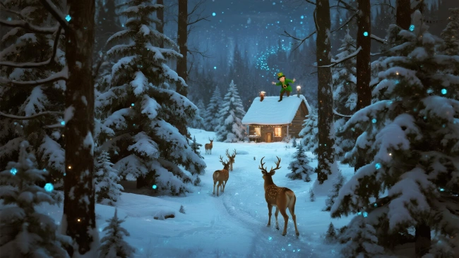 Bosque mágico de renos en 3D