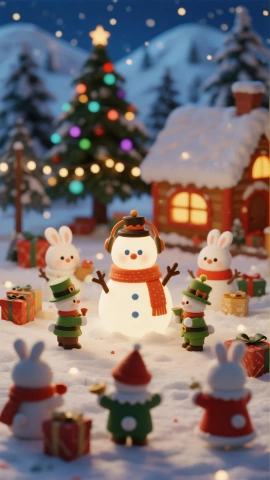 Conejos y muñecos de nieve