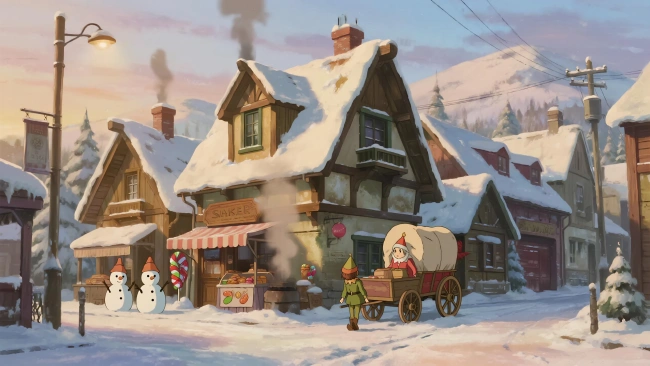 Pueblo navideño al estilo Ghibli